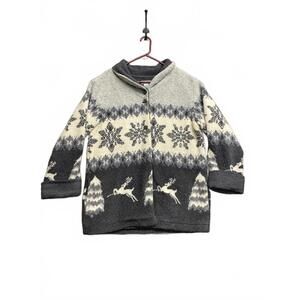 Vtg Y2K Northern Reflections Winter-Themed Grey and White Fleece Jacket Size M